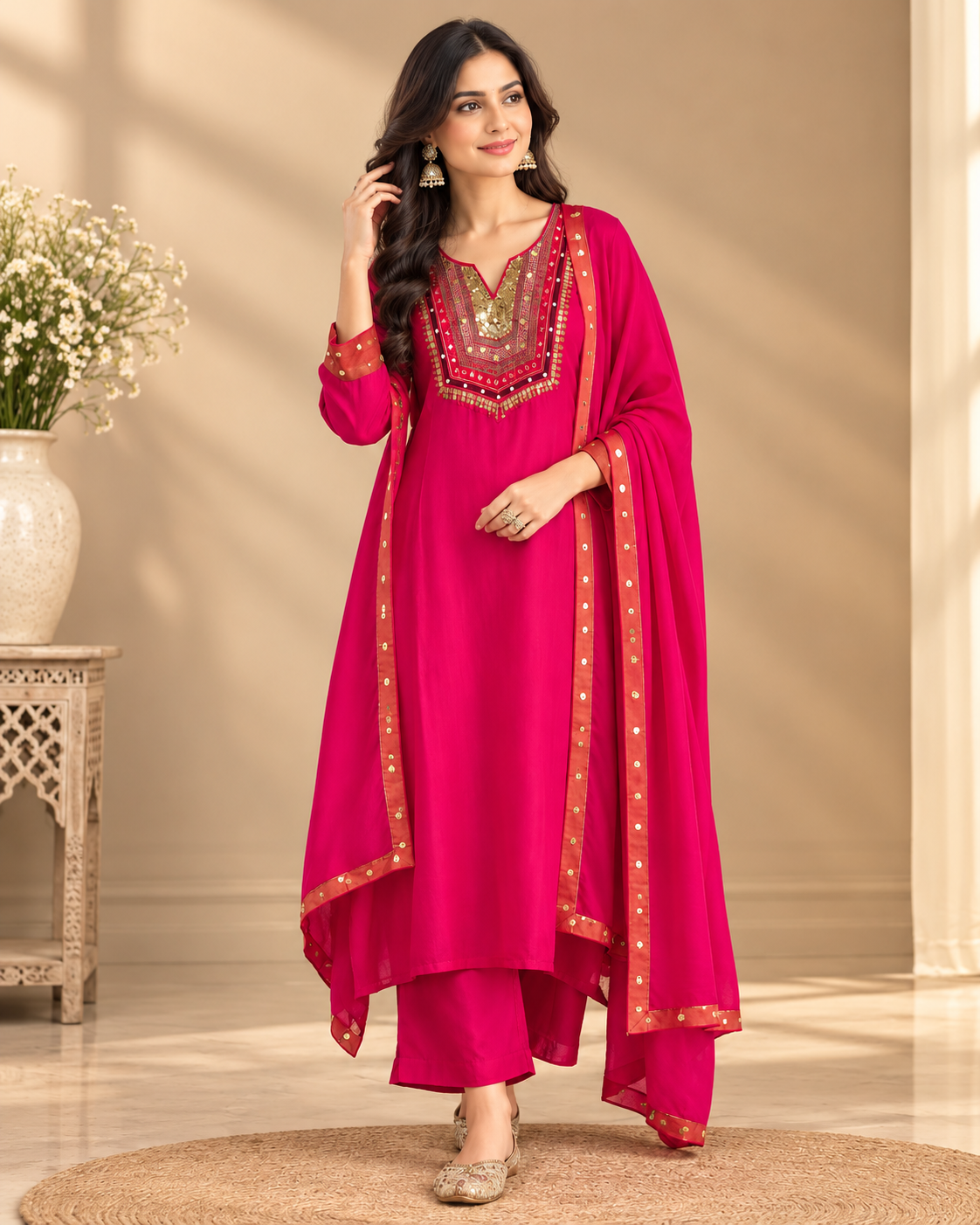 Magenta Embroidered Anarkali Suit Set with Dupatta