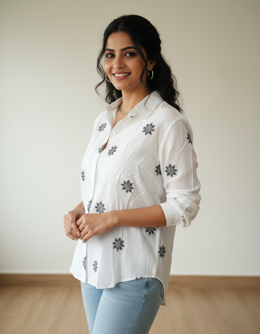 Imported cool, breezy embroidered shirt