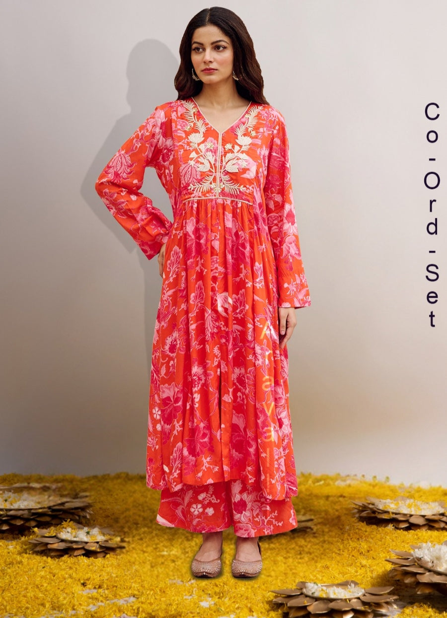 Premium cotton Cord-set with pearl work in front.