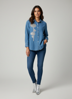 Imported denim shirt with front embroidery