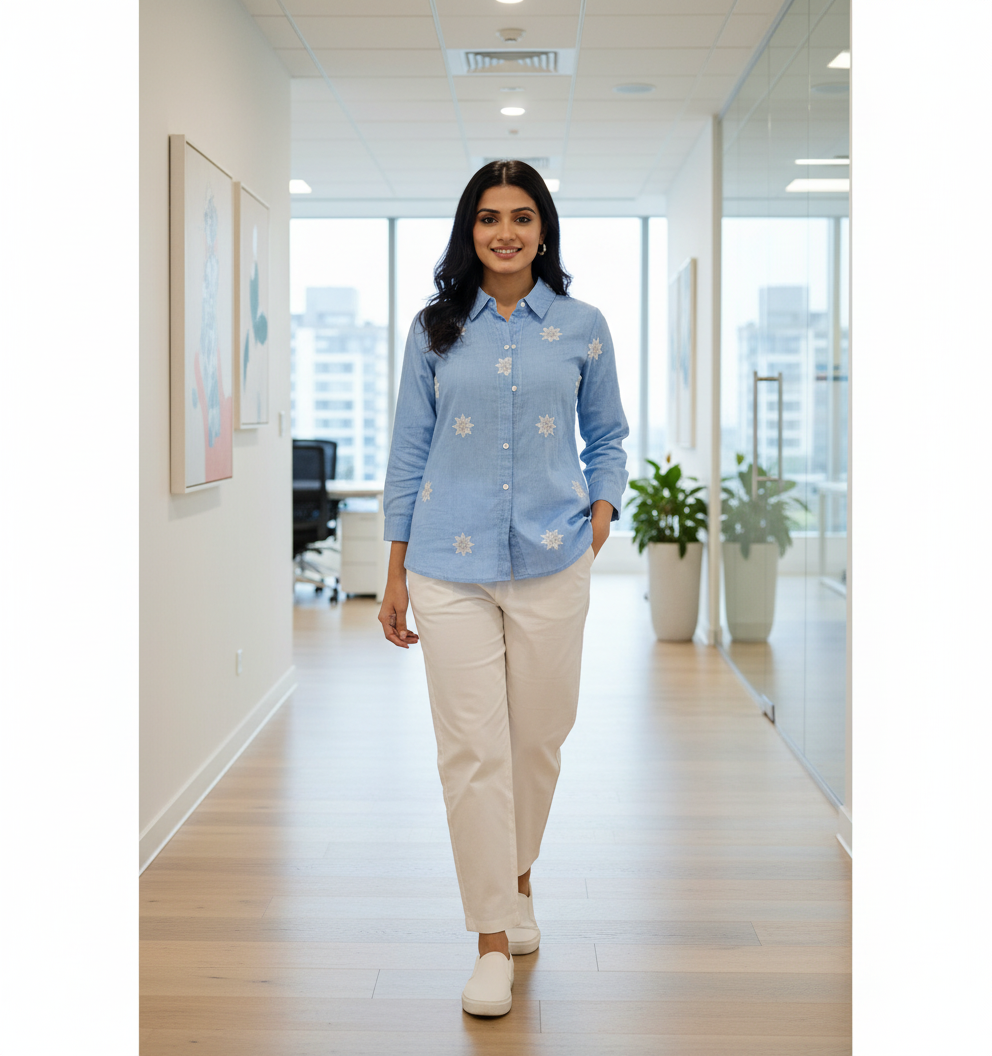 Imported cool, breezy embroidered shirt