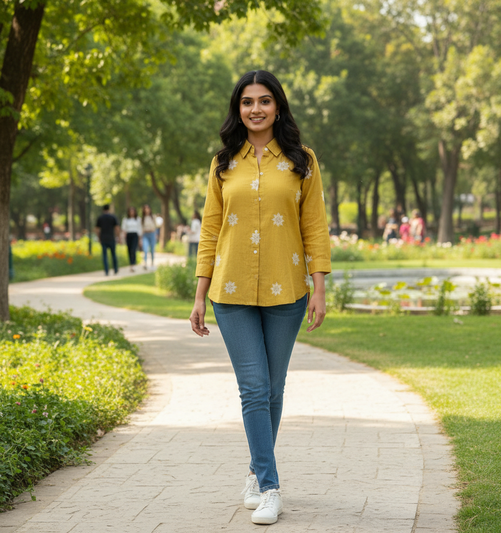 Imported cool, breezy embroidered shirt