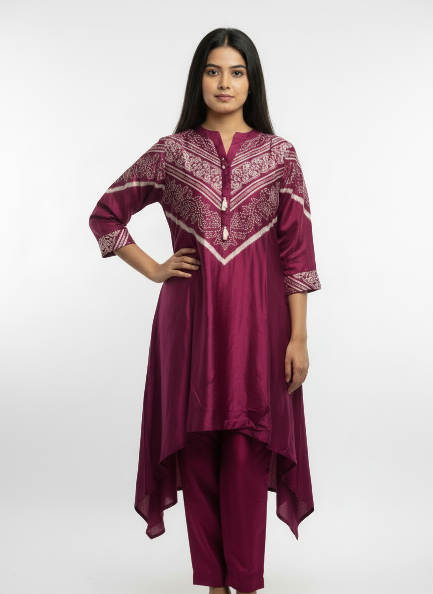 Gaji silk bandhani print cord-set.